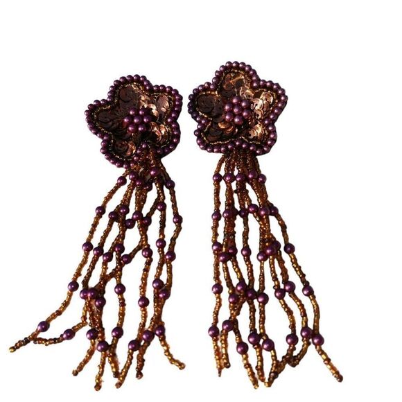 Large Vintage Flower-Shaped Glass Beaded Bronze Runway Crystal Applique Beaded F - Picture 1 of 5